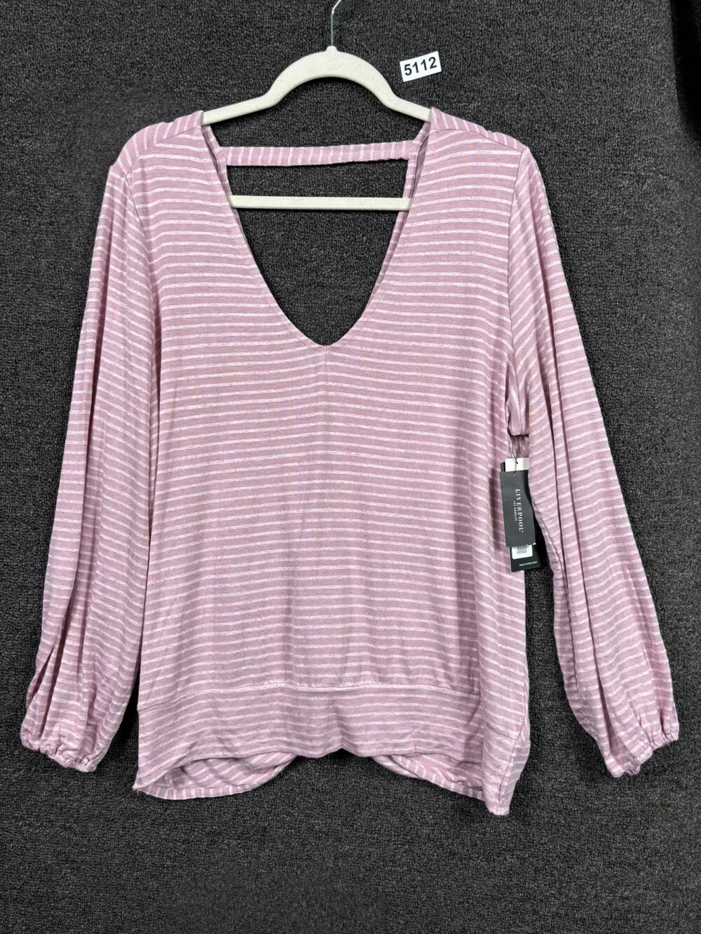 NWT Liverpool Mauve Pink Striped V-Neck Long Sleeve Blouse